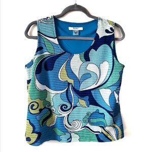 Blue Retro Patterned Tank Top